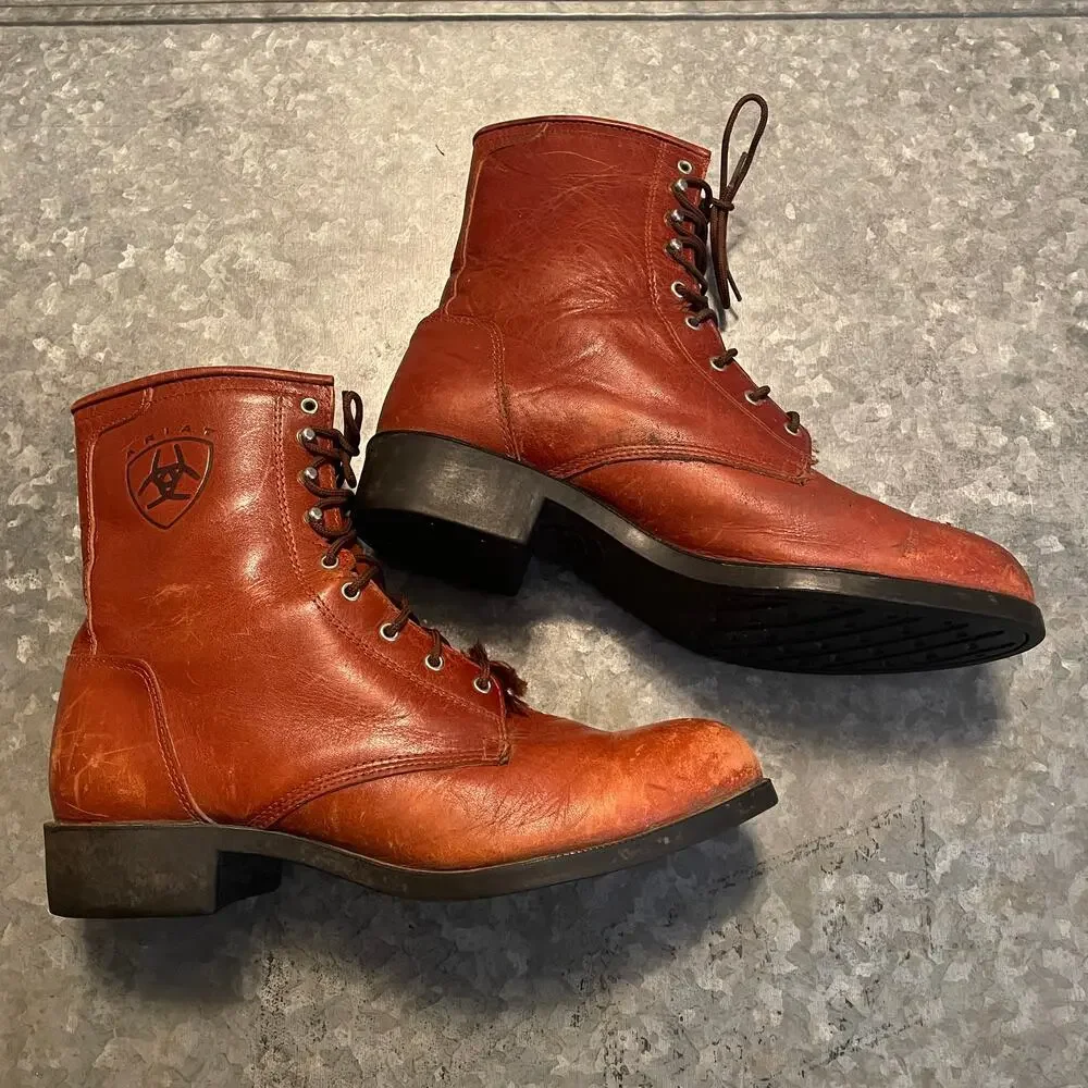 Vintage Ariat Lace Up Boots Mens 9.5 EU 42.5 Brown Leather 02 Competitor Western